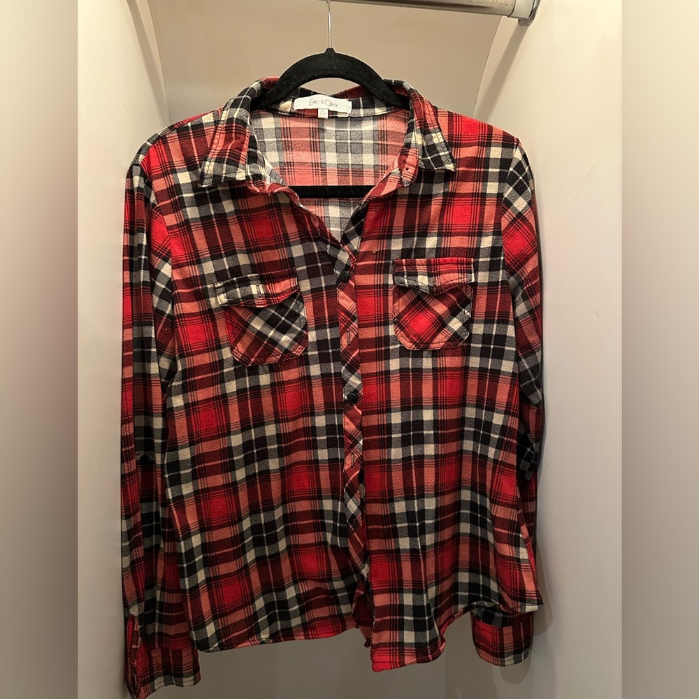 Red and Black Plaid Button-Up Shirt